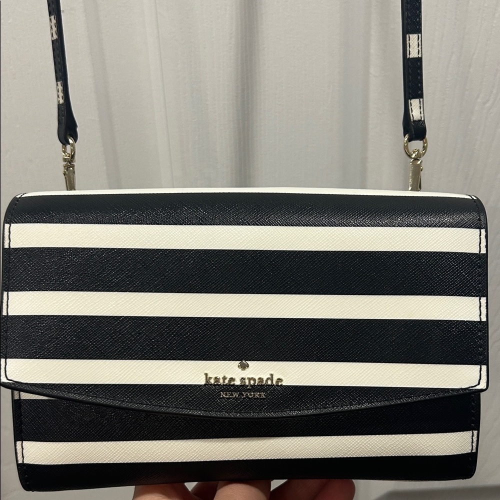 Kate Spade Black and White Striped Crossbody Bag